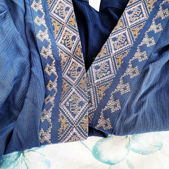 J. Jill Geometric Trim Kimono Navy Blue One Size Fits Most EUC - Picture 10 of 14